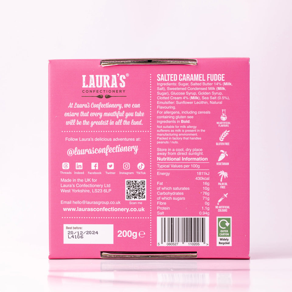 Laura's Scrumptious Salted Caramel Fudge Box 200g Bottled Baking Co