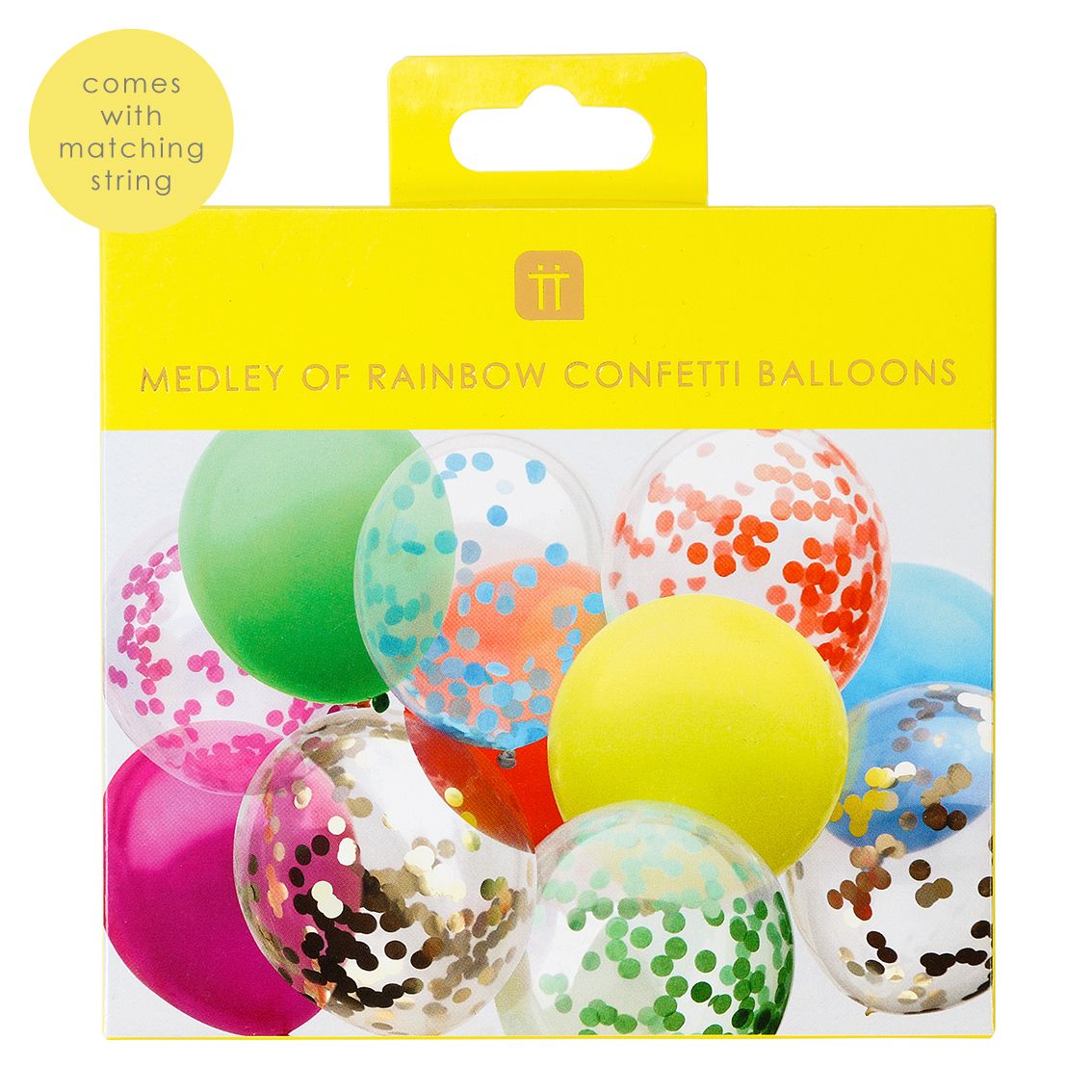 RAINBOW CONFETTI BALLOONS (7 FILLED,
5 SOLID COLOUR)
