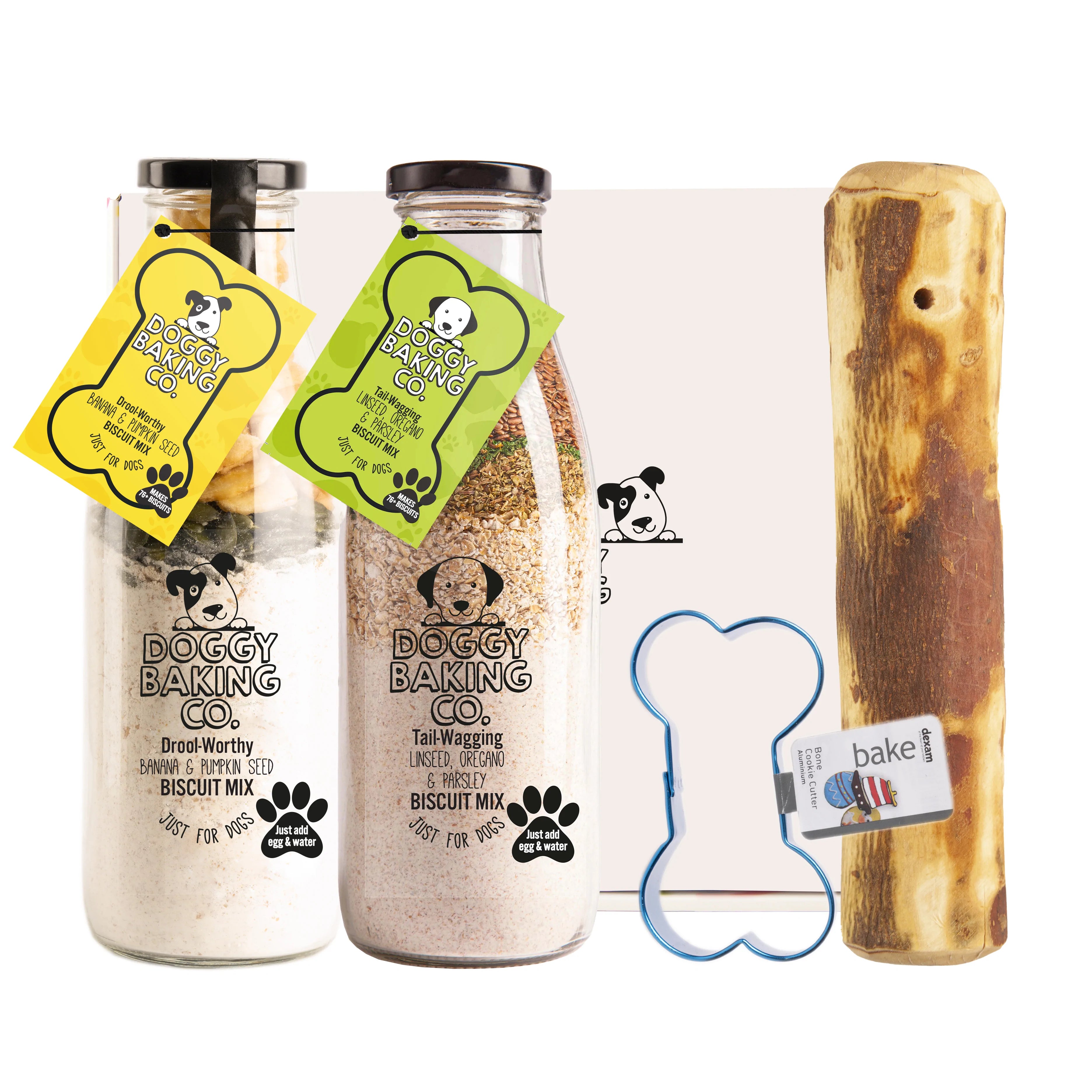 Two Biscuit Bottles, Bone Cutter & Olivewood Chew in a Gift Box - Baking Mix - Bottled Baking Co